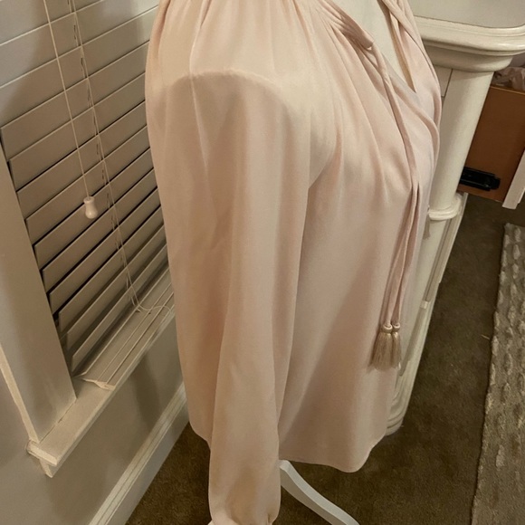 Johnny Was Calme Peasant Silky Blouse Champagne Tassel Top Boho Small - Picture 4 of 6